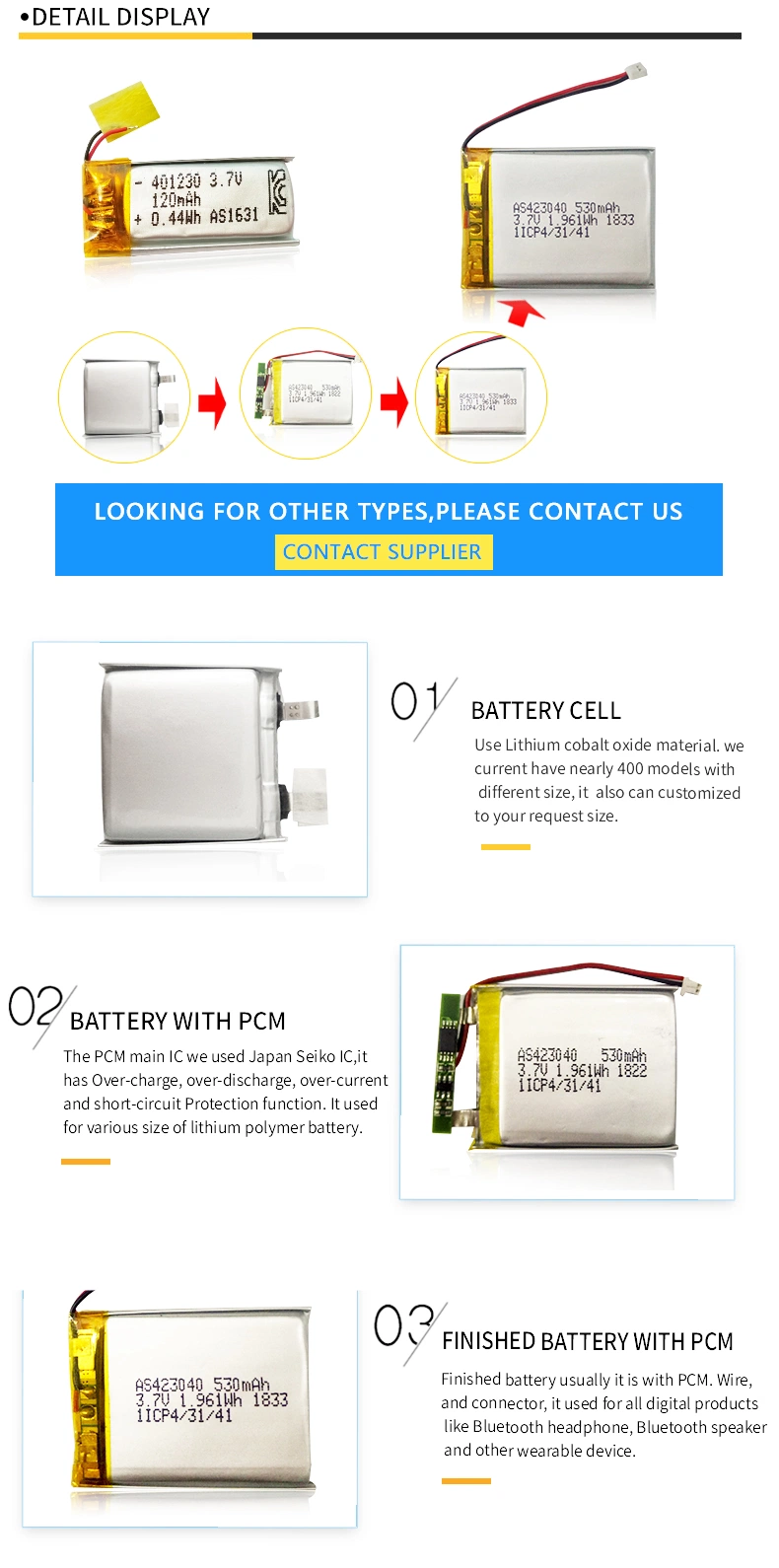 Flexible Li-Po Battery Ultra-Thin Lithium Polymer Battery 3.7V 853450 1500mAh